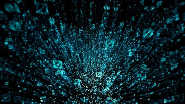 Binary code  background/ Blue bytes of binary code flying through a vortex, background code depth of field