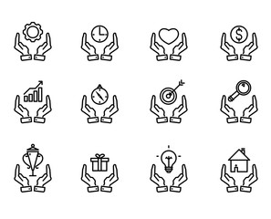 Hand concept icons. Examples of symbols for business ideas & infographics presentations.