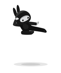 Flying cute bunny ninja isolated on white background