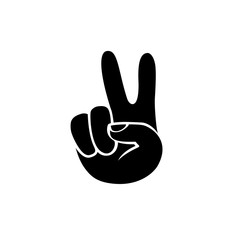 Peace hand symbol. Black on white icon