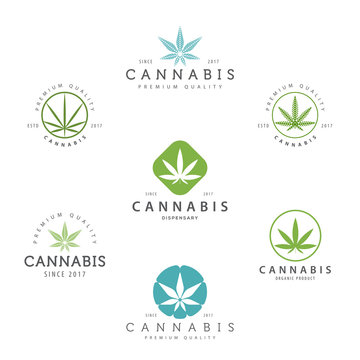 Set of medical marijuana cannabis leaf logo, labels.
