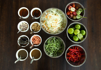 Thai style Papaya salad ingredient set