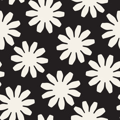 Vector seamless pattern. Abstract background with floral brush strokes. Monochrome hand drawn texture