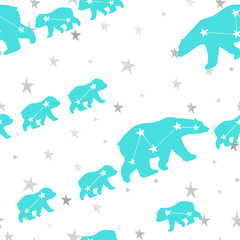 Cute seamless pattern with winter polar bear and confetti stars. Mother and her child. Cute children pattern. Perfect for background paper or textiles.