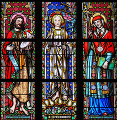 Stained Glass in Brussels Sablon Church - Catholic Saints