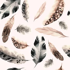 Fotobehang Aquarel veren Naadloos patroon van veren in aquarelstijl