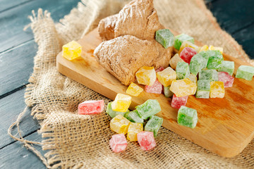 traditional eastern desserts on wooden background