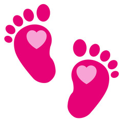 Icono plano pies de bebé con corazón color rosa
