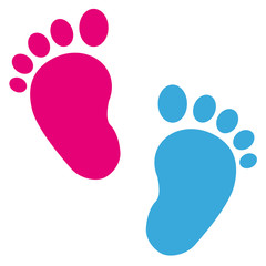 Icono plano pies de bebé rosa y azul