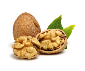 Walnuts with leaves