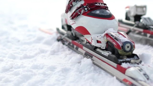 Skiing. Ski boots. Ski equipment.