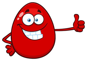 Red Easter Egg Cartoon Mascot Character Showing Thumbs Up. Illustration Isolated On White Background
