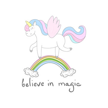 Cute unicorn print for kids. believe in magic card
