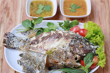 Roasted Tilapia fish of Thai foods style.