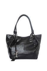 Naklejka premium Large leather black bag isolated on white