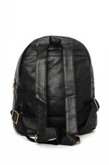Fototapeta premium Black leather backpack isolated on white