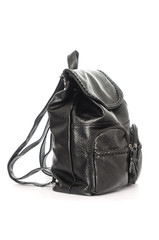 Black leather backpack isolated on white