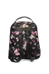 Black backpack with butterflies pattern isolated on white