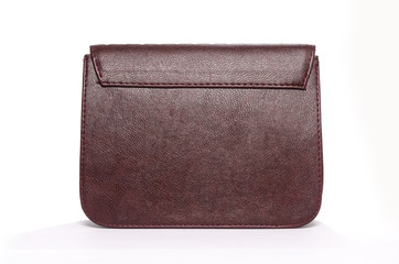 brown leather clutch isolated on white