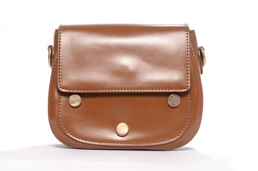 Brown leather clutch isolated on white
