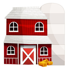 Red barn and silo on white background