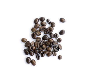 Roasted coffee beans isolated on white background. 
