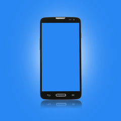Smart phone on blue background. With blank screen for mockup.