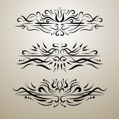 Vintage decor elements vector set. Wicker lines dividers. Floral calligraphic elegant ornament