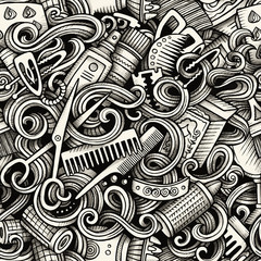 Graphic Hair salon artistic doodles seamless pattern