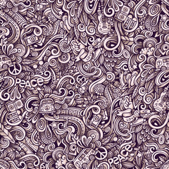 Graphic Hippie hand drawn artistic doodles seamless pattern