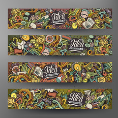 Cartoon vector hand drawn doodles Idea banners