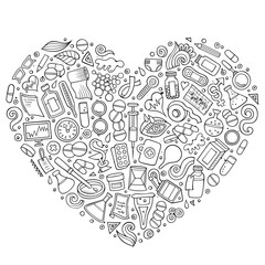 Vector set of Medical cartoon doodle objects