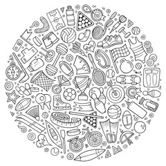 Vector set of Sport cartoon doodle objects