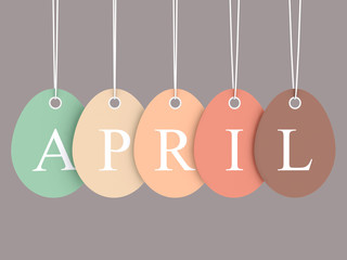 April text on egg shape hanging labels