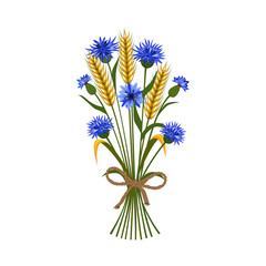 Blue cornflowers with wheat