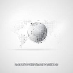 Abstract Cloud Computing and Global Network Connections Concept Design with Transparent Geometric Mesh, Earth Globe - Illustration in Editable Vector Format