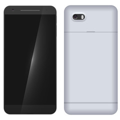 Front and back of the modern mobile phone isolated on white background
