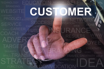 Businessman touching customer button on virtual screen