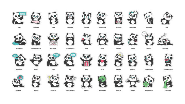 cute panda, stickers collection, in different poses, different ...