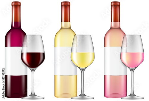 Wine Bottles And Glasses Red White And Pink Wine Eps10 Photo Realistic Vector Illustration Stock Image And Royalty Free Vector Files On Fotolia Com Pic 85866942