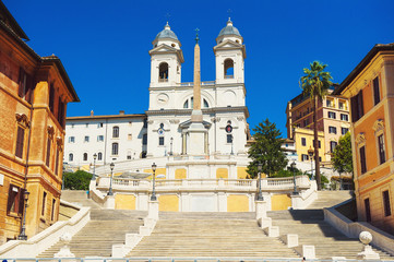 Naklejka premium The church of Trinita dei Monti at the Spanish Steps (Piazza di Spagna), Rome, Italy