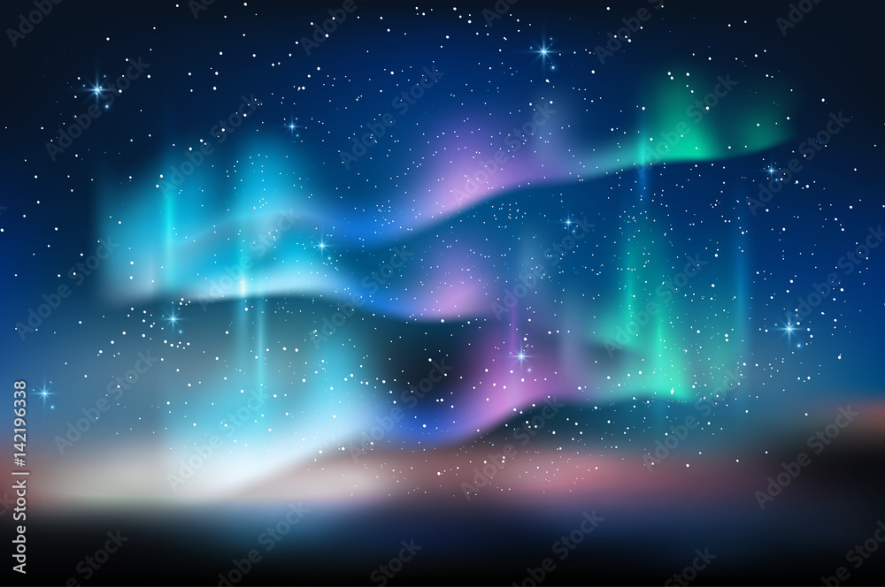 Wall mural aurora blue sky and a lot of star in form of milky way, astronomy background, vector illustration
