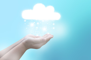 Beautiful woman's hand isolated on white background. Palm up