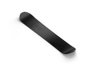 Blank black snowboard design mockup isolated, 3d rendering. Clear snow board mock up isometric view. Clear realistic snowboarding sport equipment template for printing. Winter vacation object design