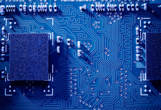 Close up Image of Electronic Circuit Board with Processor. Computer Technology Concept Background