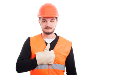 Builder man raising his finger up