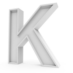3d Rendering grey material letter K isolated white background