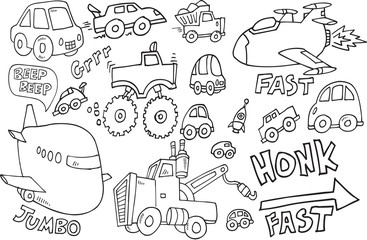 Transportation Doodle Set Vector Illustration Art