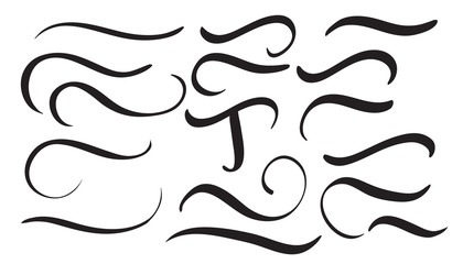 set of art calligraphy flourish vintage decorative whorls for design letters. Vector illustration EPS10
