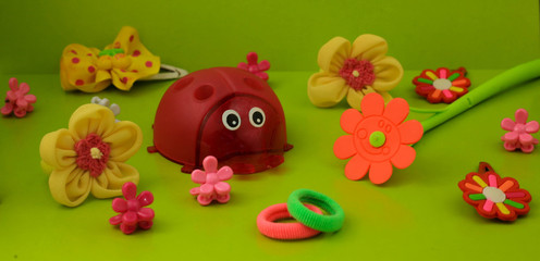 Set of children's hairpins and rubber bands for hair